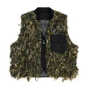 4SDESIGNS LP Olive Activity Vest - Long-Yarn Fil-Coupe' Organza