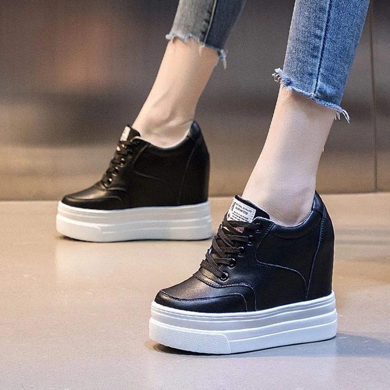 8cm Genuine Leather Ankle High Boots for Women - Vulcanized Shoes