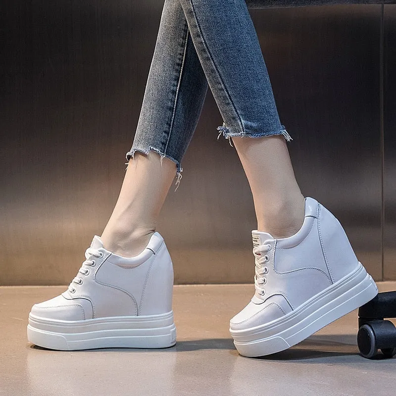 8cm Genuine Leather Ankle High Boots for Women - Vulcanized Shoes