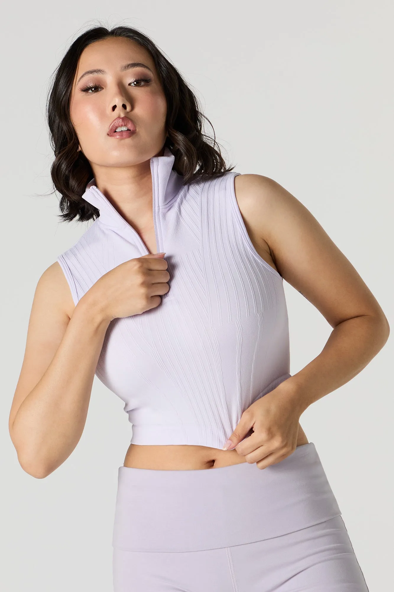 Active Ribbed Half Zip Tank Top