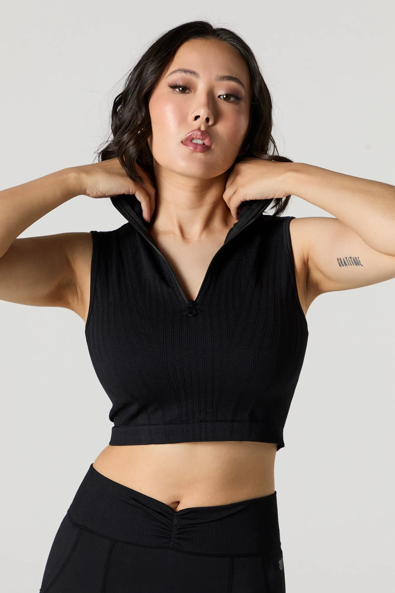 Active Ribbed Half Zip Tank Top