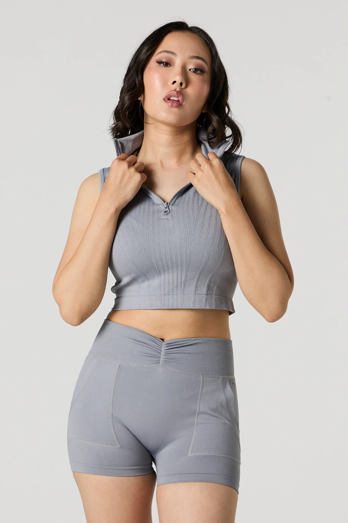 Active Ribbed Half Zip Tank Top