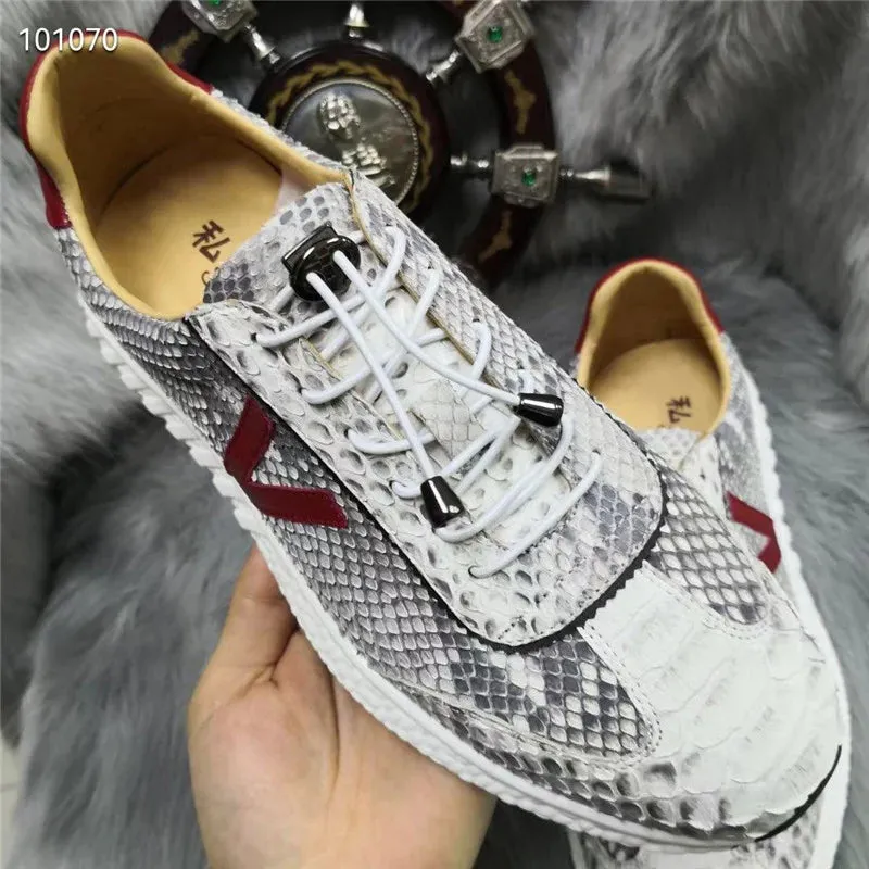 Autumn Snakeskin Sneakers for Men with Exotic Elastic Band for Walking