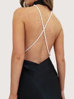 Backless Pearl Knee-Length Gown