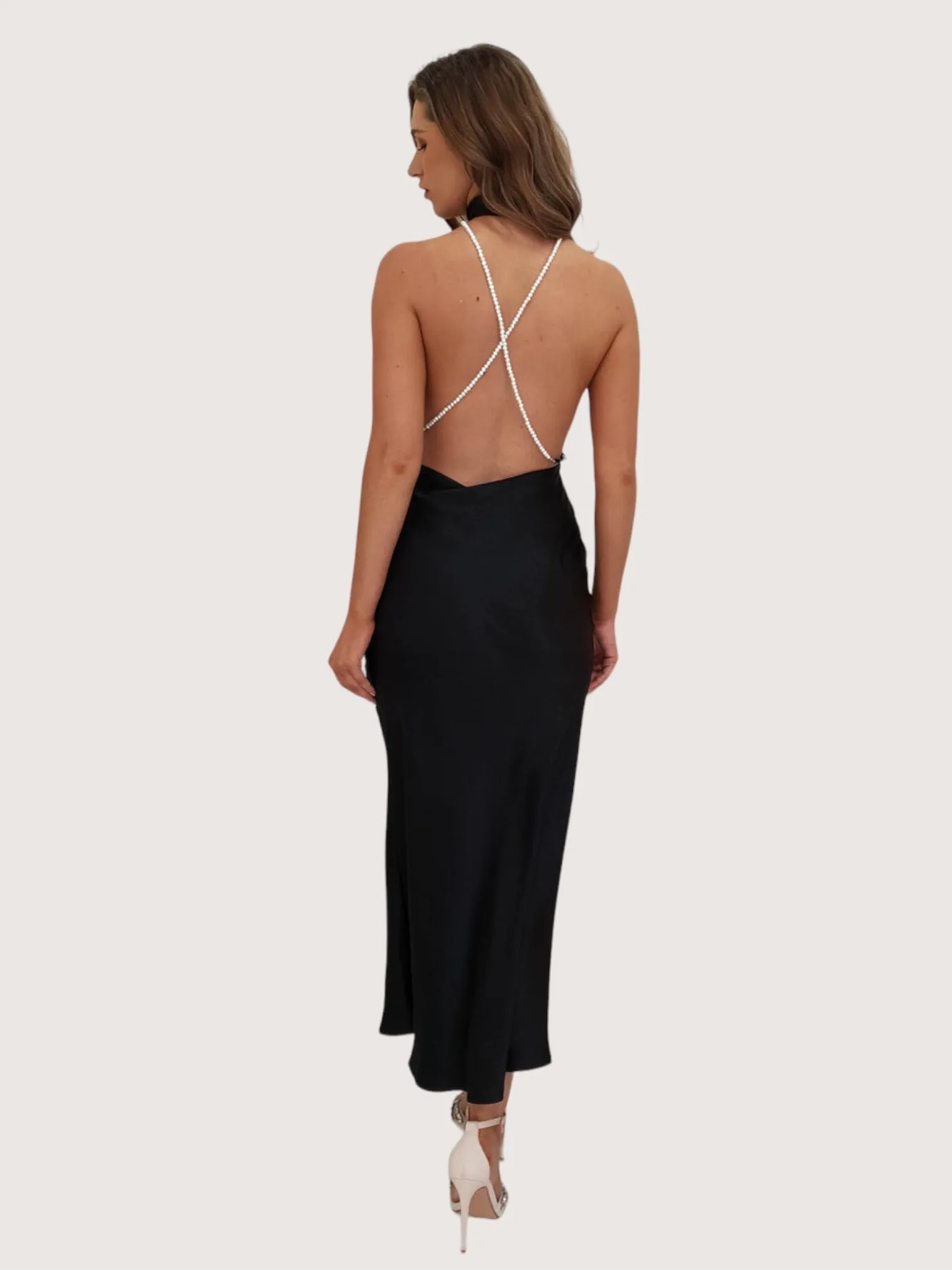 Backless Pearl Knee-Length Gown