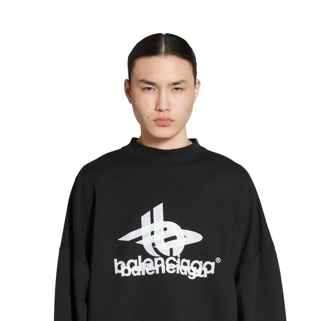 Balenciaga Layered Sports Round Sweatshirt Oversized Black