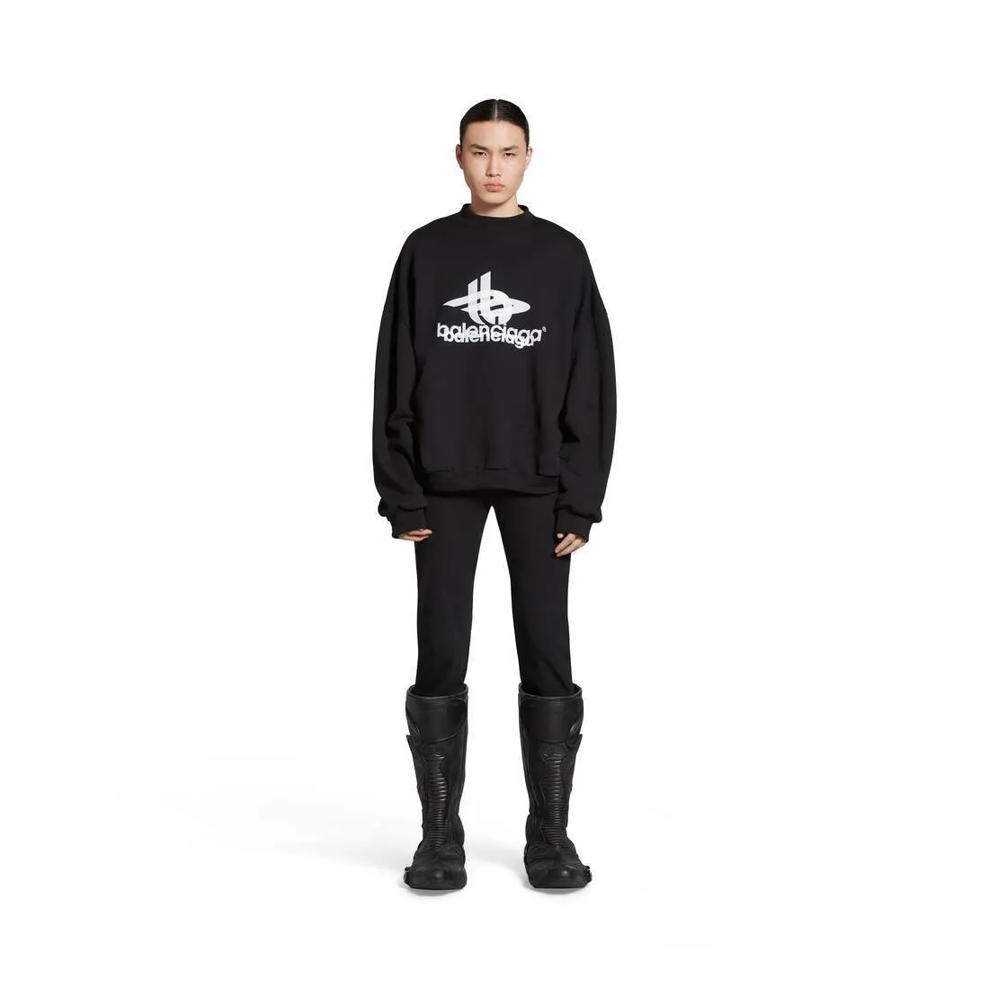 Balenciaga Layered Sports Round Sweatshirt Oversized Black