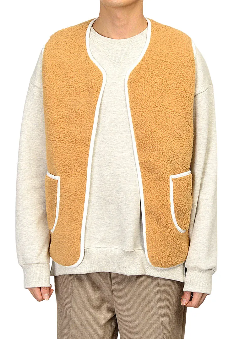 Beige Shearling Vests Men's Winter Outerwear Cozy Waistcoats Casual