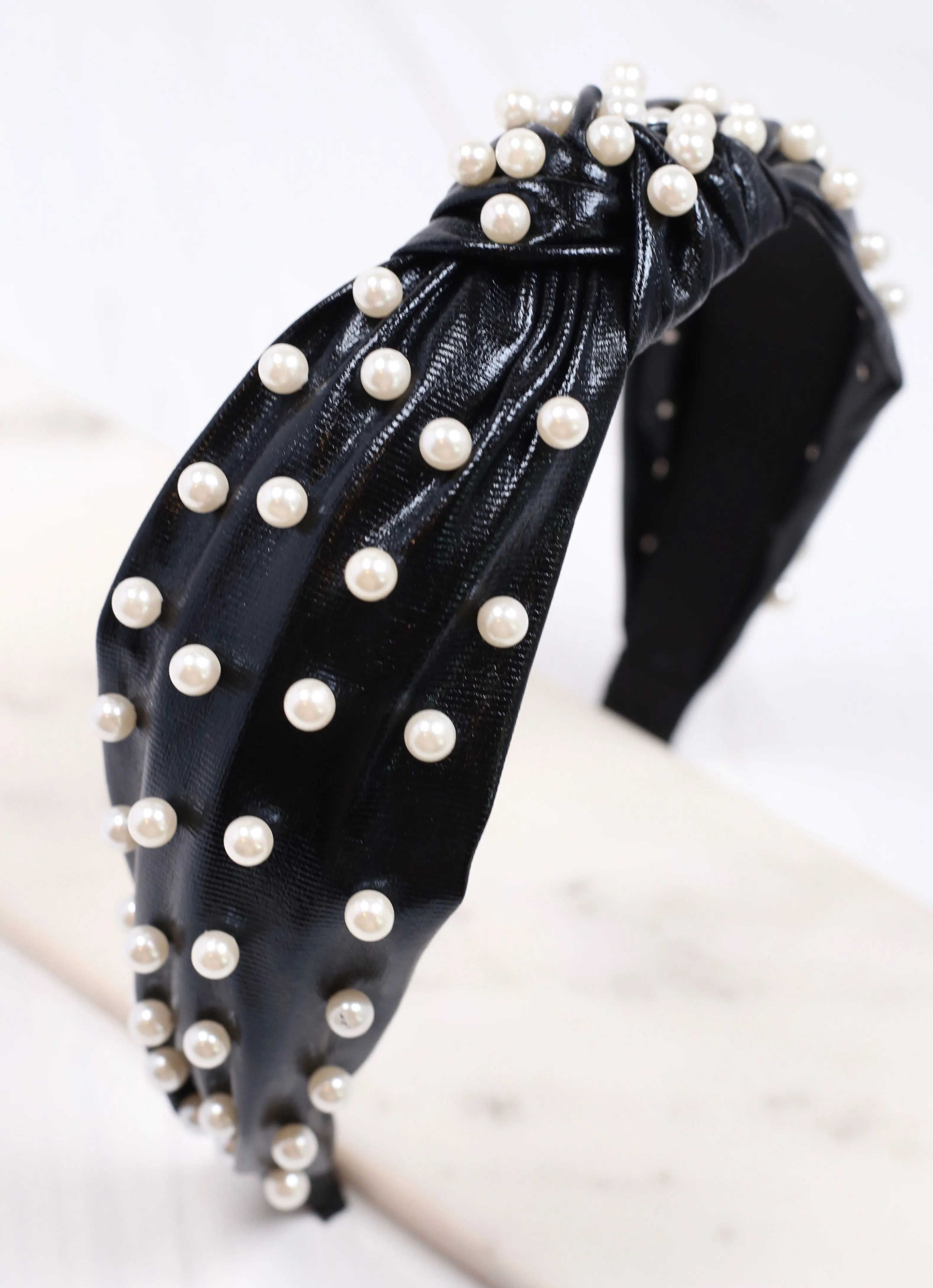 Black Abbie Pearl Studded Headband