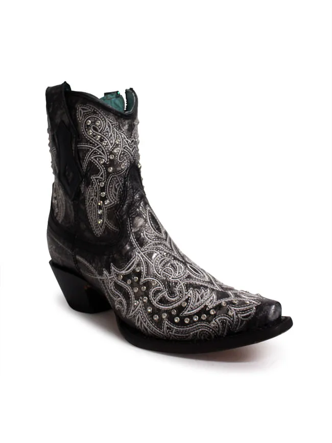 Black and White Crystal Embroidered Ankle Boots by Corral Women