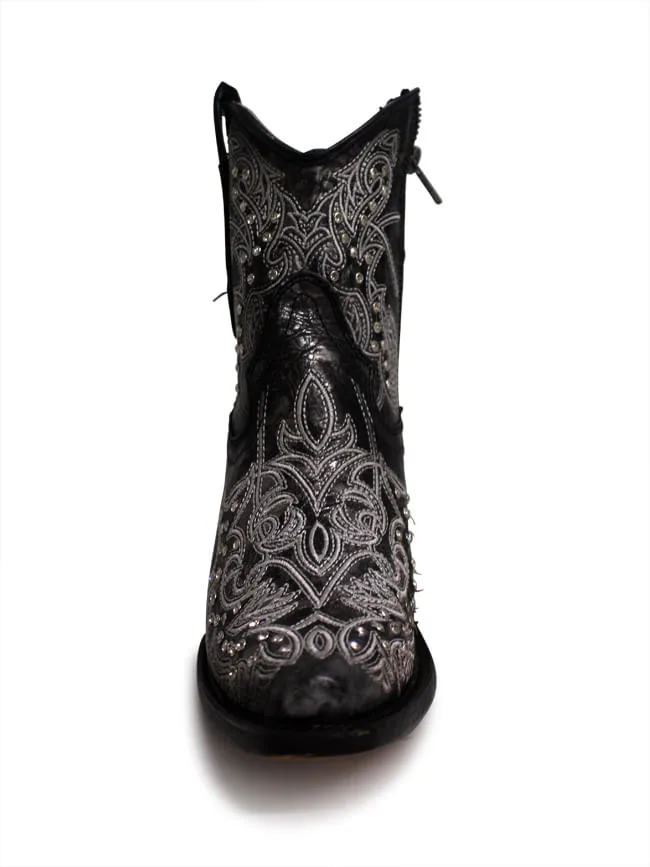 Black and White Crystal Embroidered Ankle Boots by Corral Women