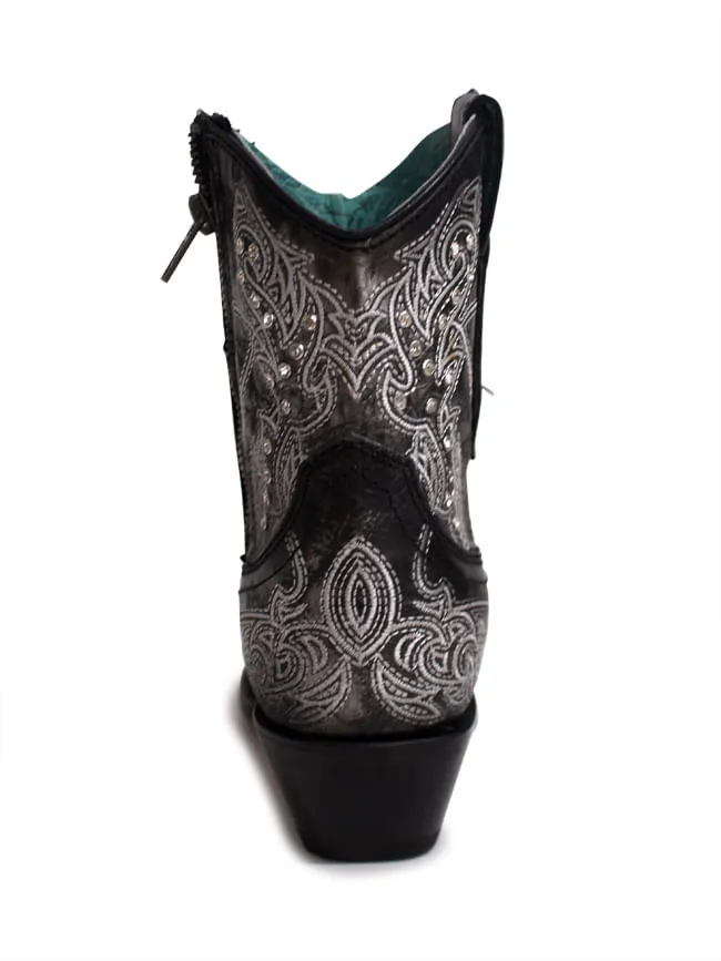 Black and White Crystal Embroidered Ankle Boots by Corral Women