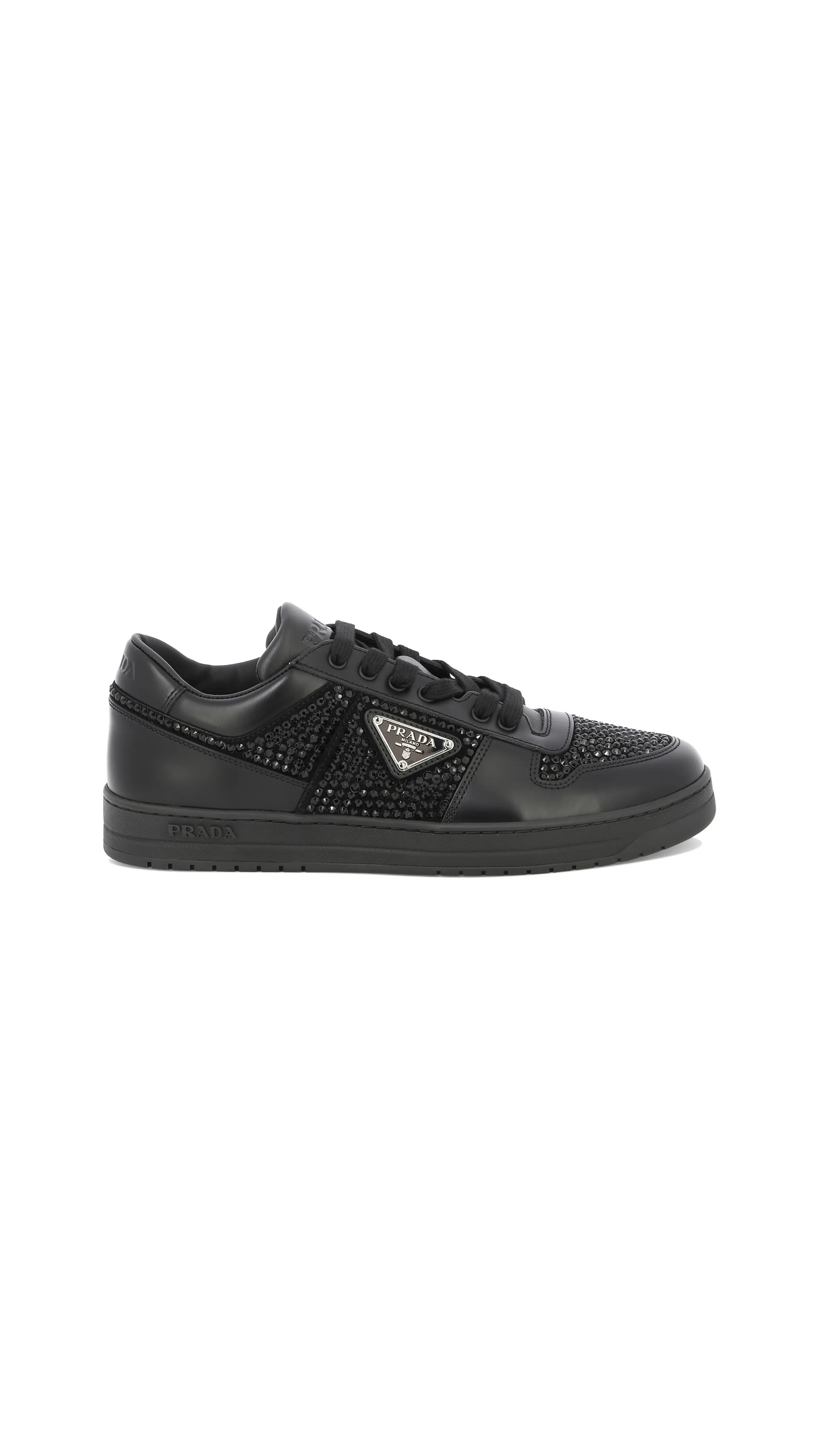 Black Crystal Leather Sneakers