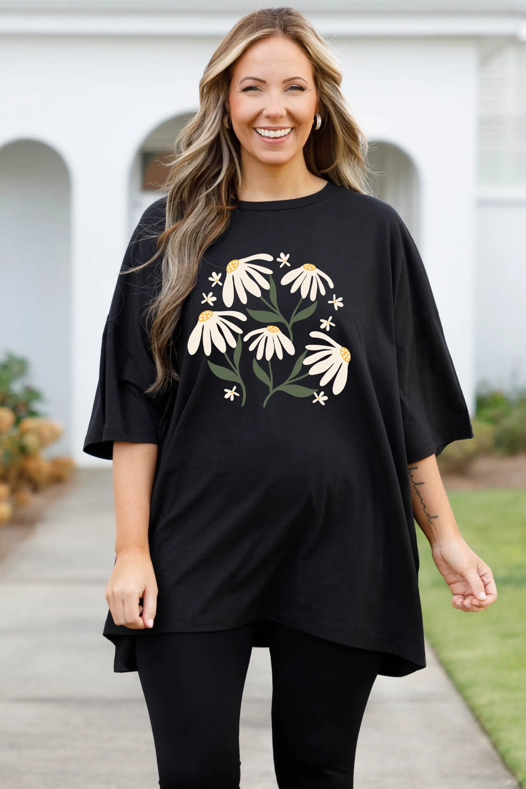 Black Daisy Picking Boyfriend T-Shirt