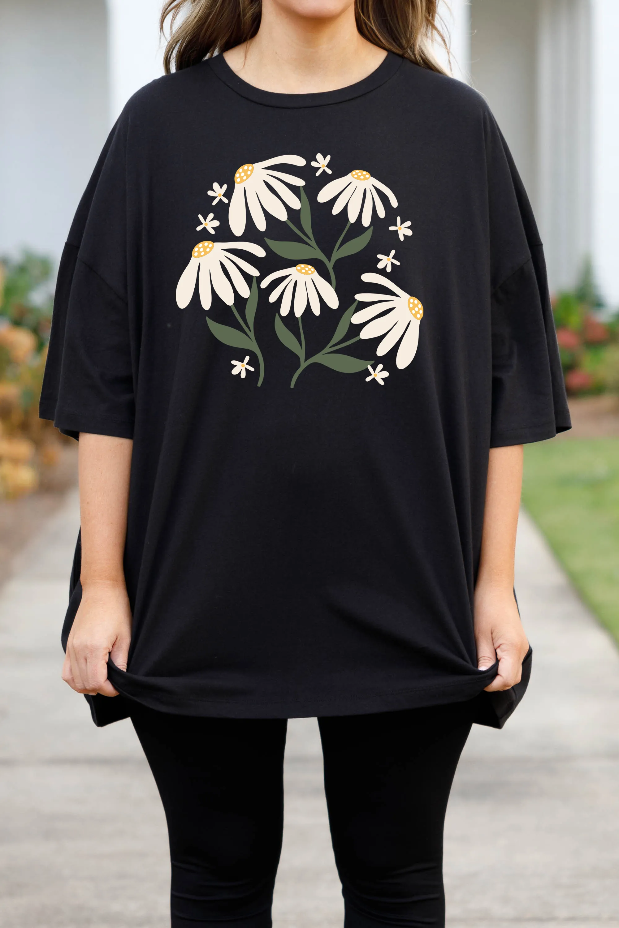 Black Daisy Picking Boyfriend T-Shirt