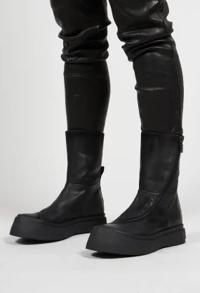 Black High Ankle Boots with Curved Zipper