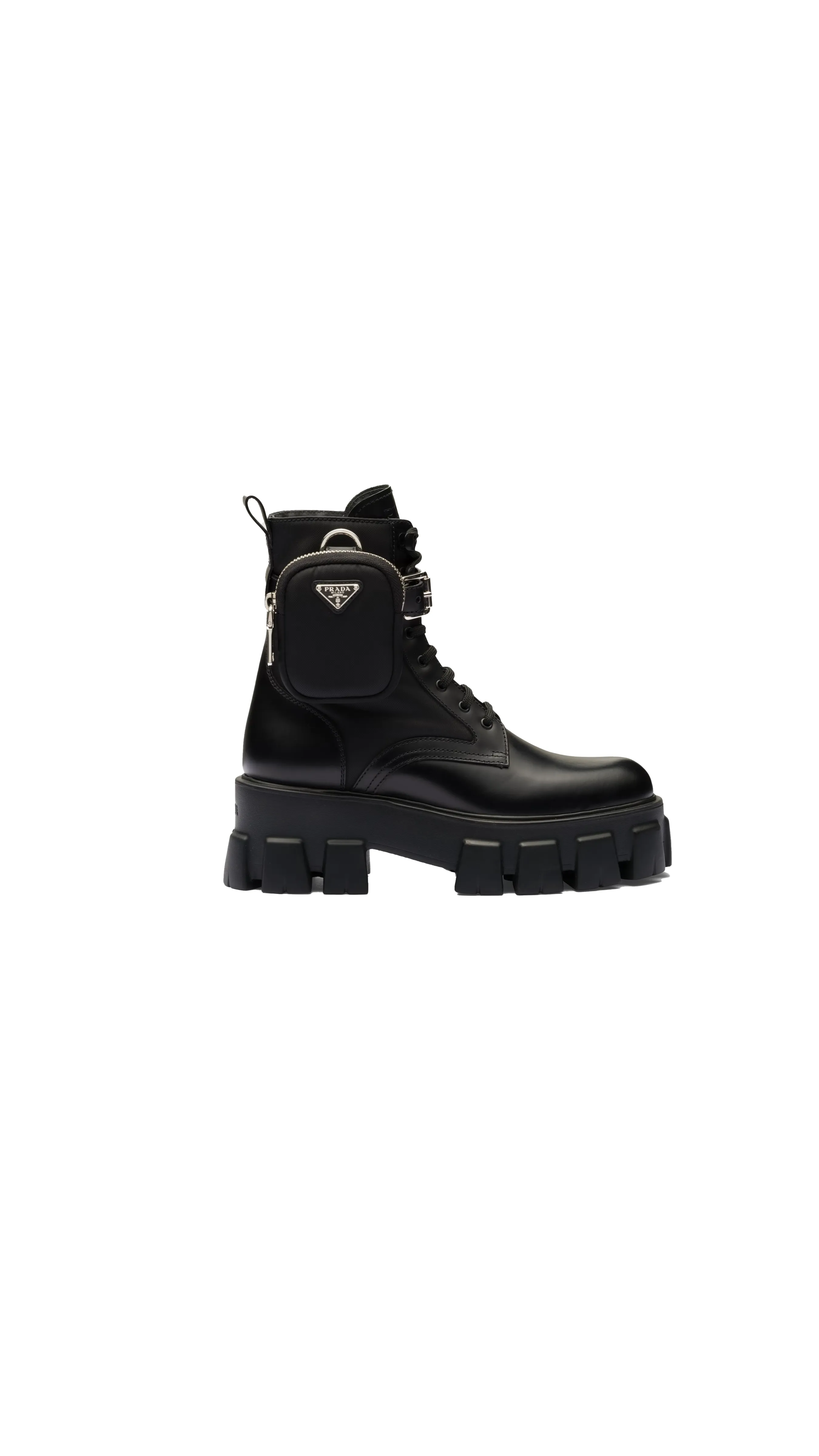 Black Leather and Re-nylon Monolith Ankle Boots - Black