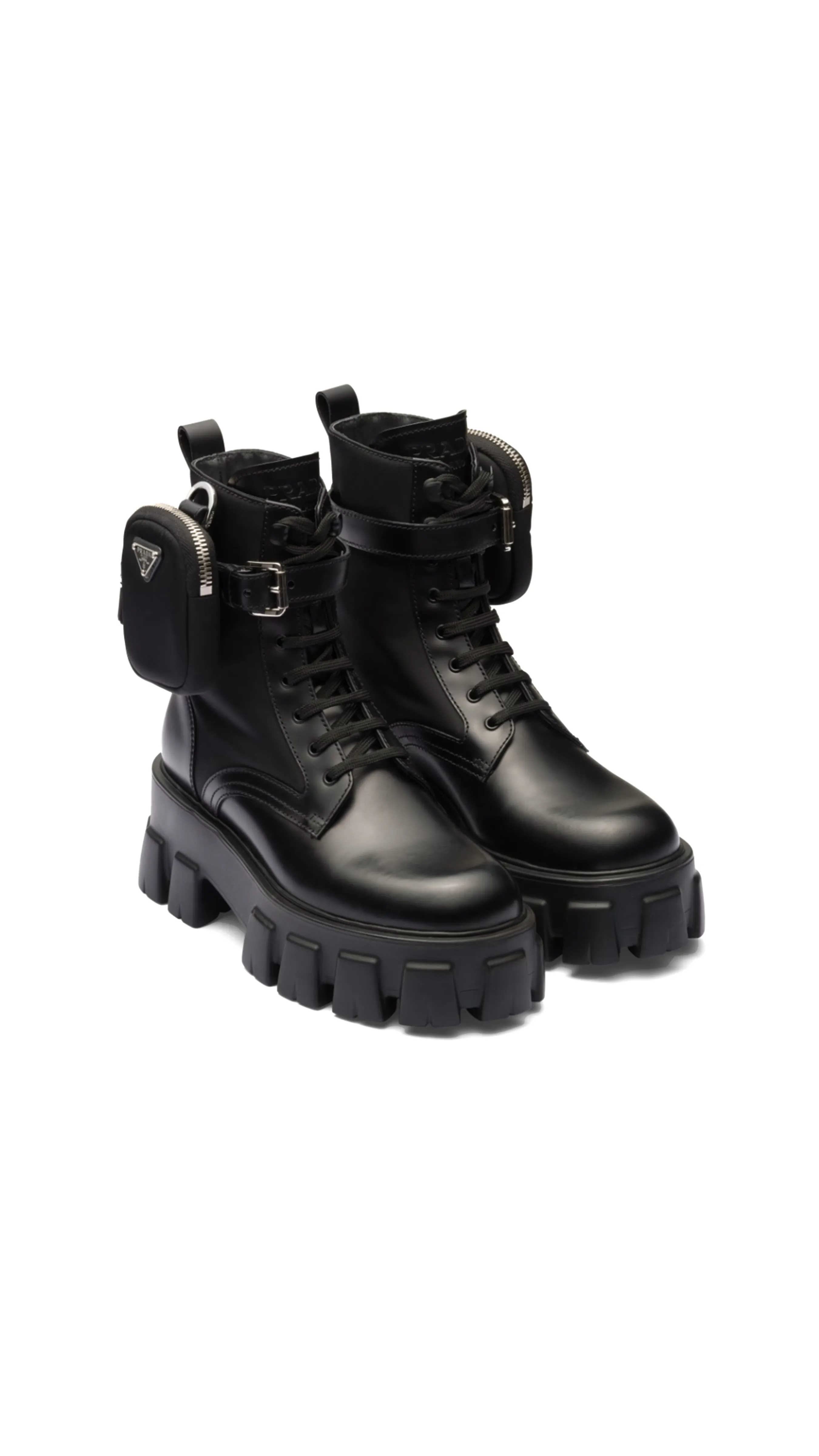 Black Leather and Re-nylon Monolith Ankle Boots - Black