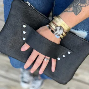 black leather clutch raleigh