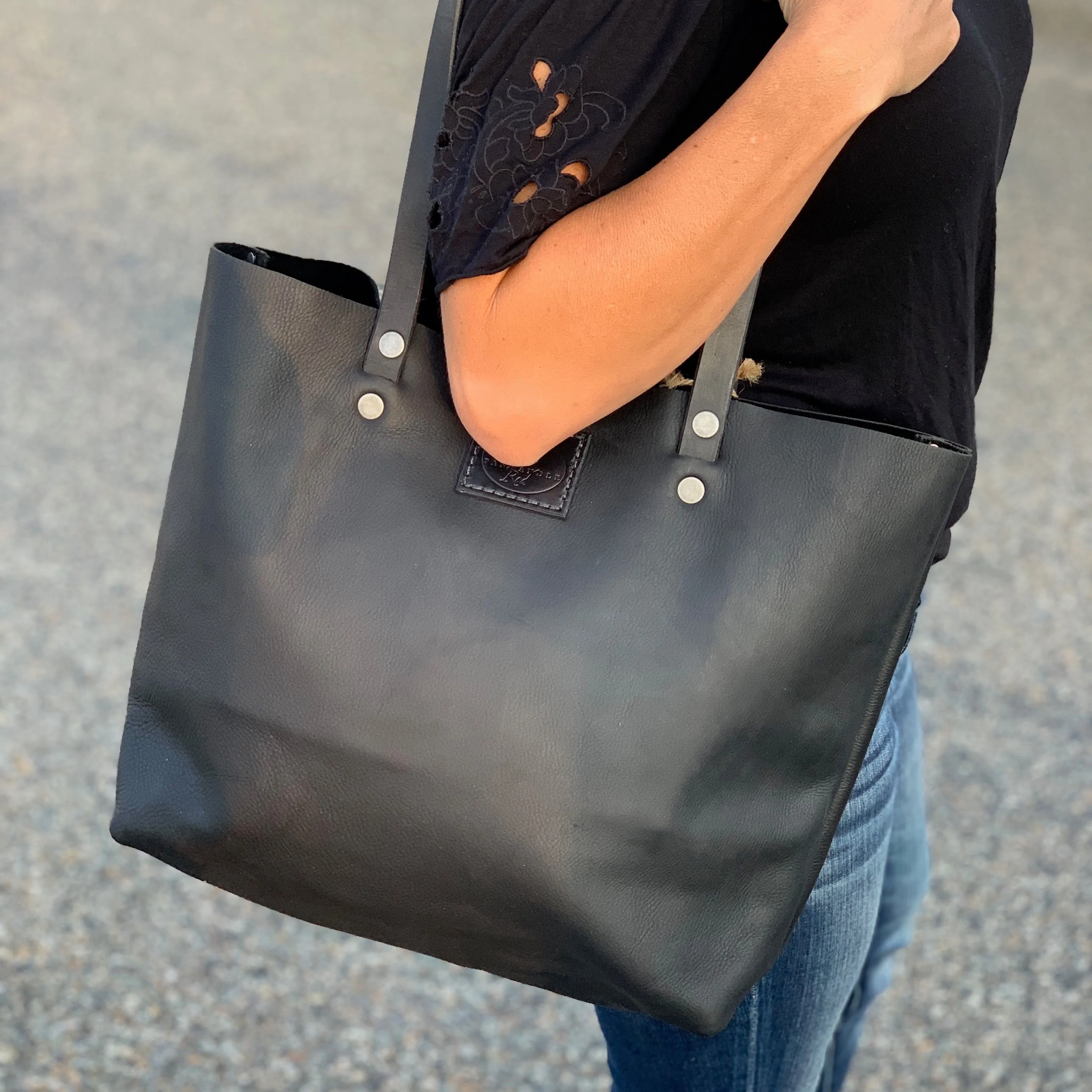 Black Leather Tote Purse Large