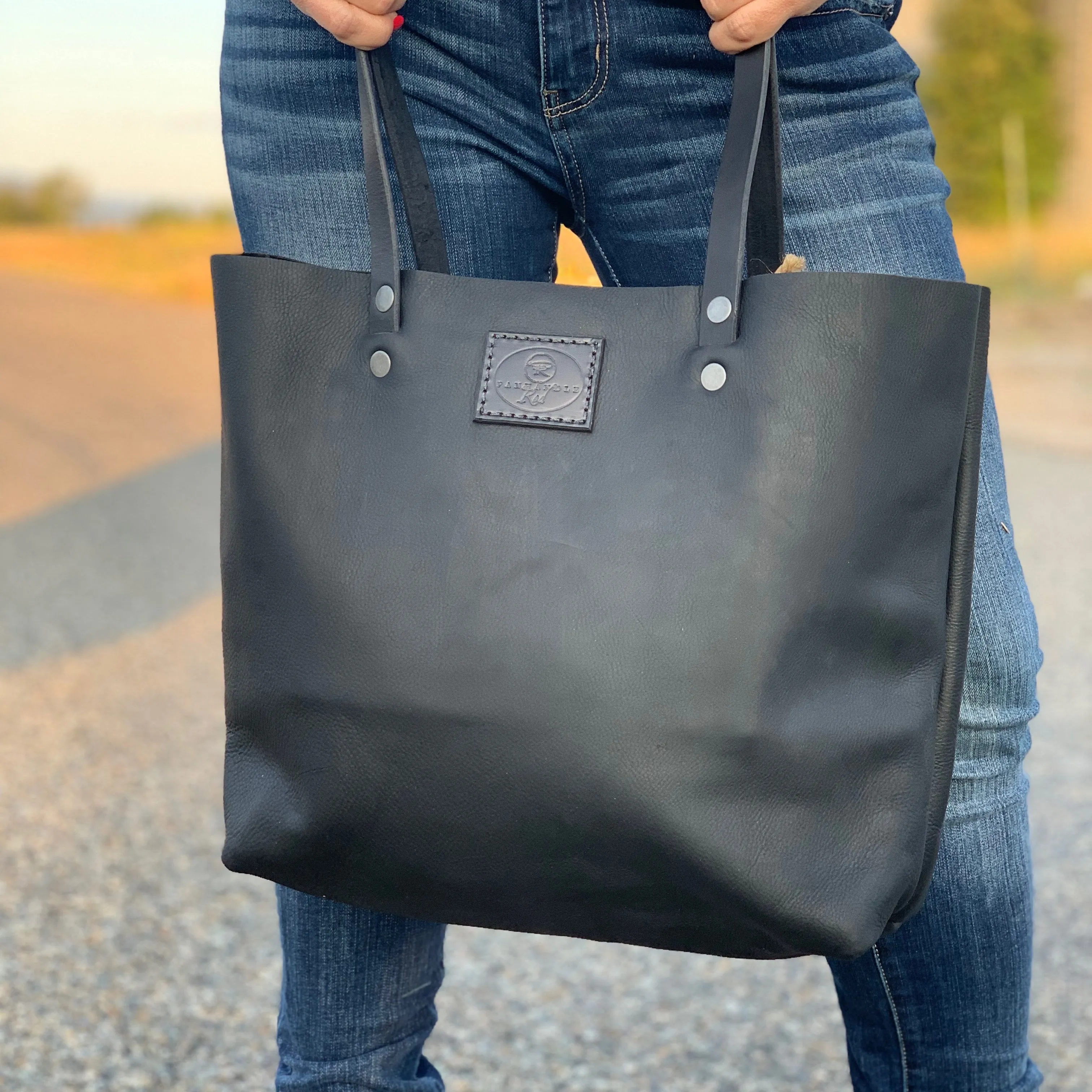 Black Leather Tote Purse Large