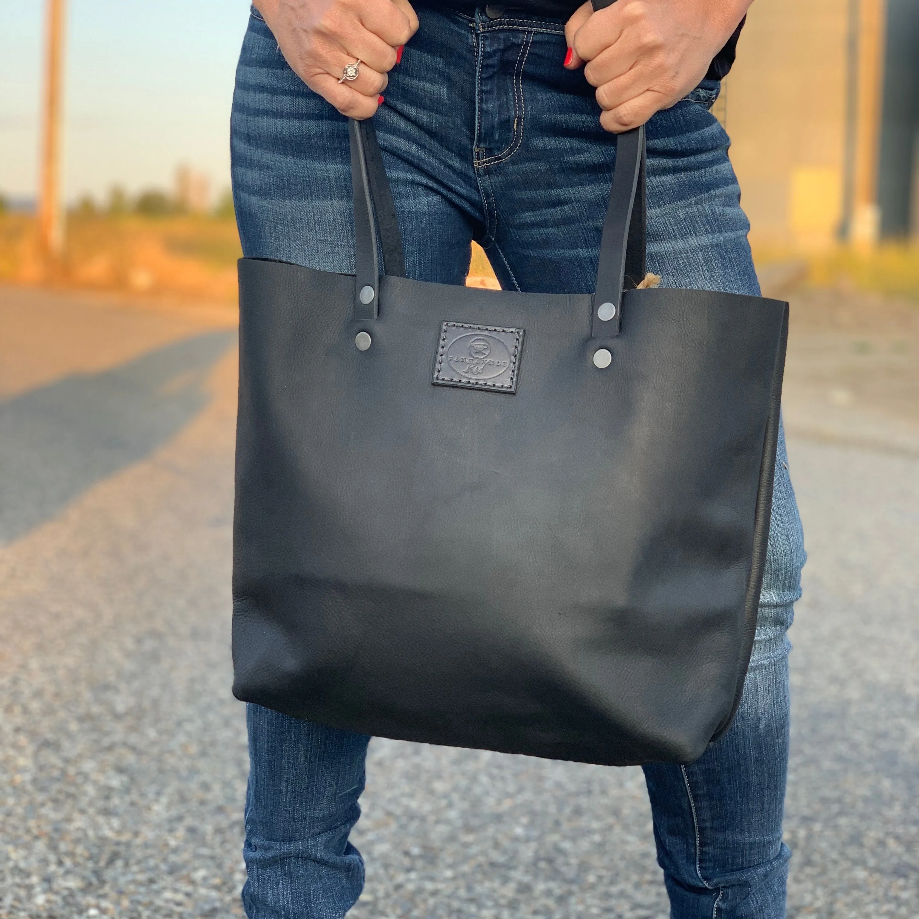 Black Leather Tote Purse Large