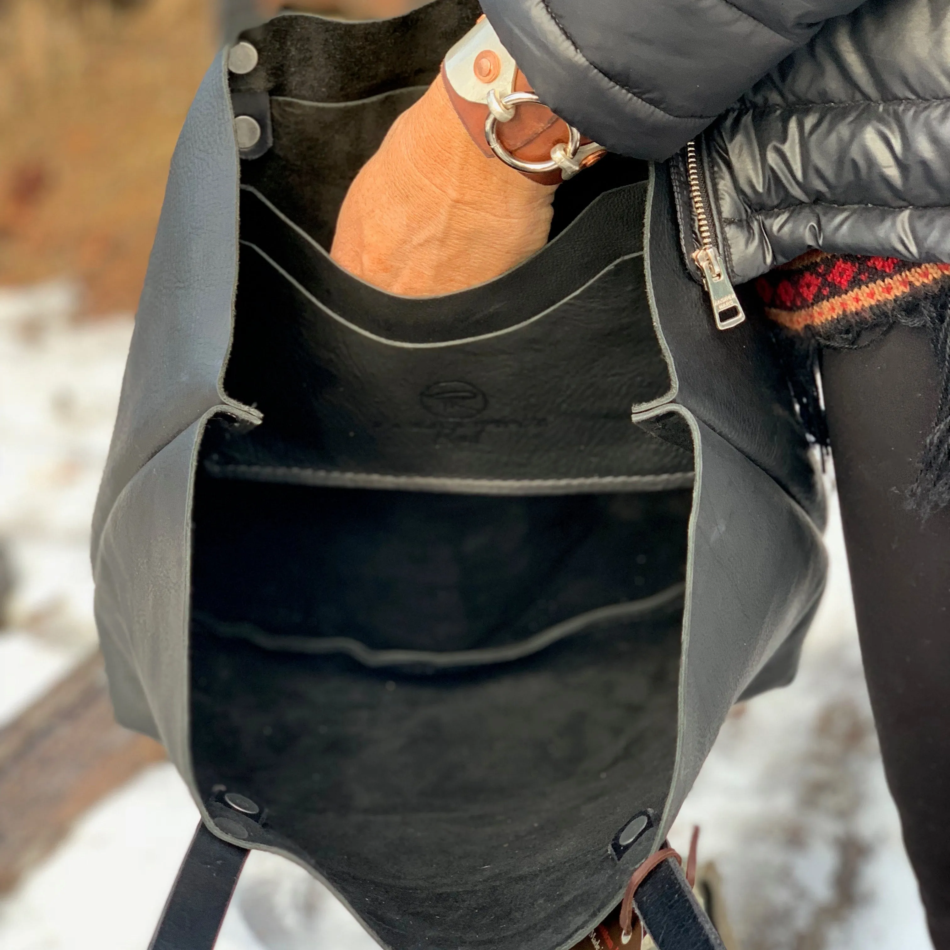 Black Leather Tote Purse Large