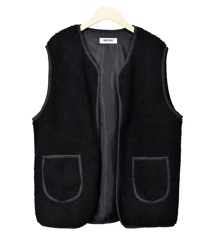 Black Men's Shearling Vest - Winter Outerwear, Cozy Waistcoat, Casual