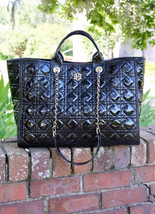 Black Patent Melissa Tote Bag - High Quality