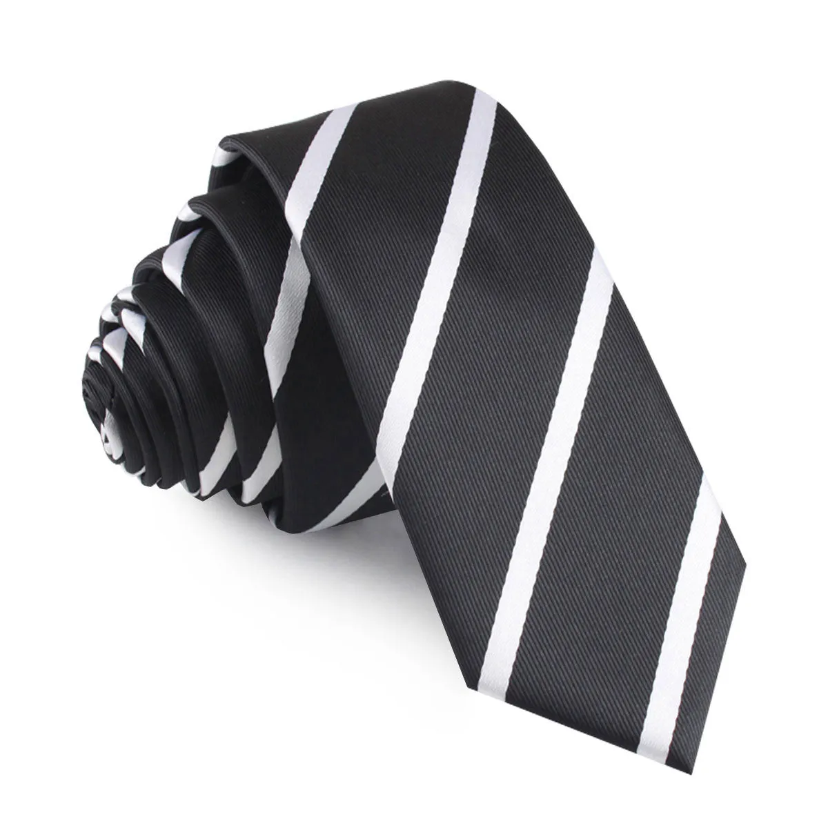 Black Pencil Stripe Skinny Tie - Result: Stylish black striped skinny tie.