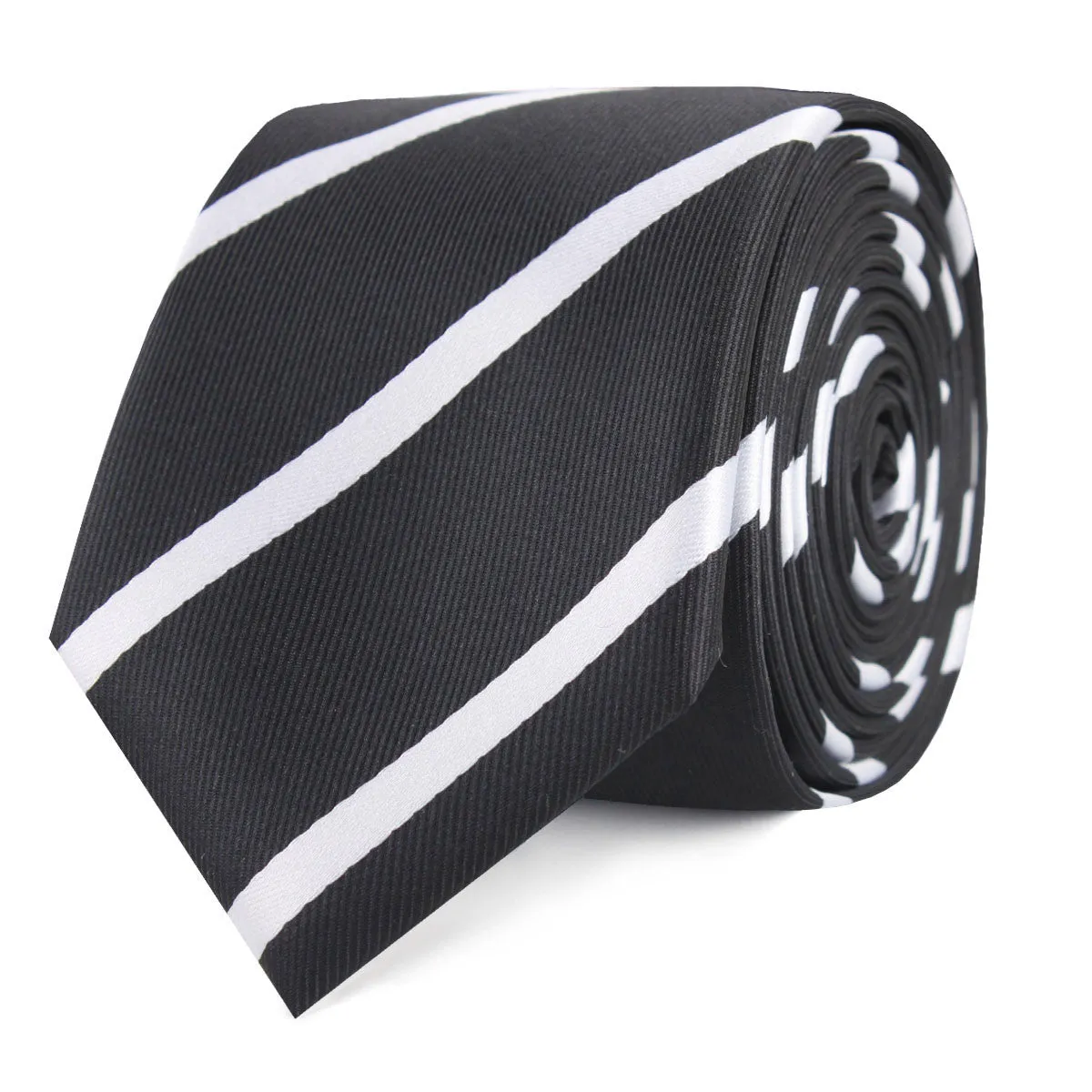 Black Pencil Stripe Skinny Tie - Result: Stylish black striped skinny tie.