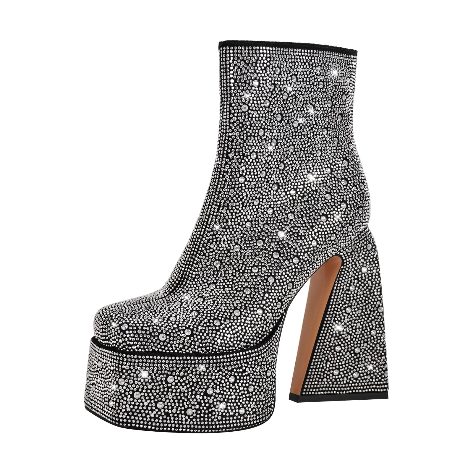 Black Rhinestone Platform Ankle Boots