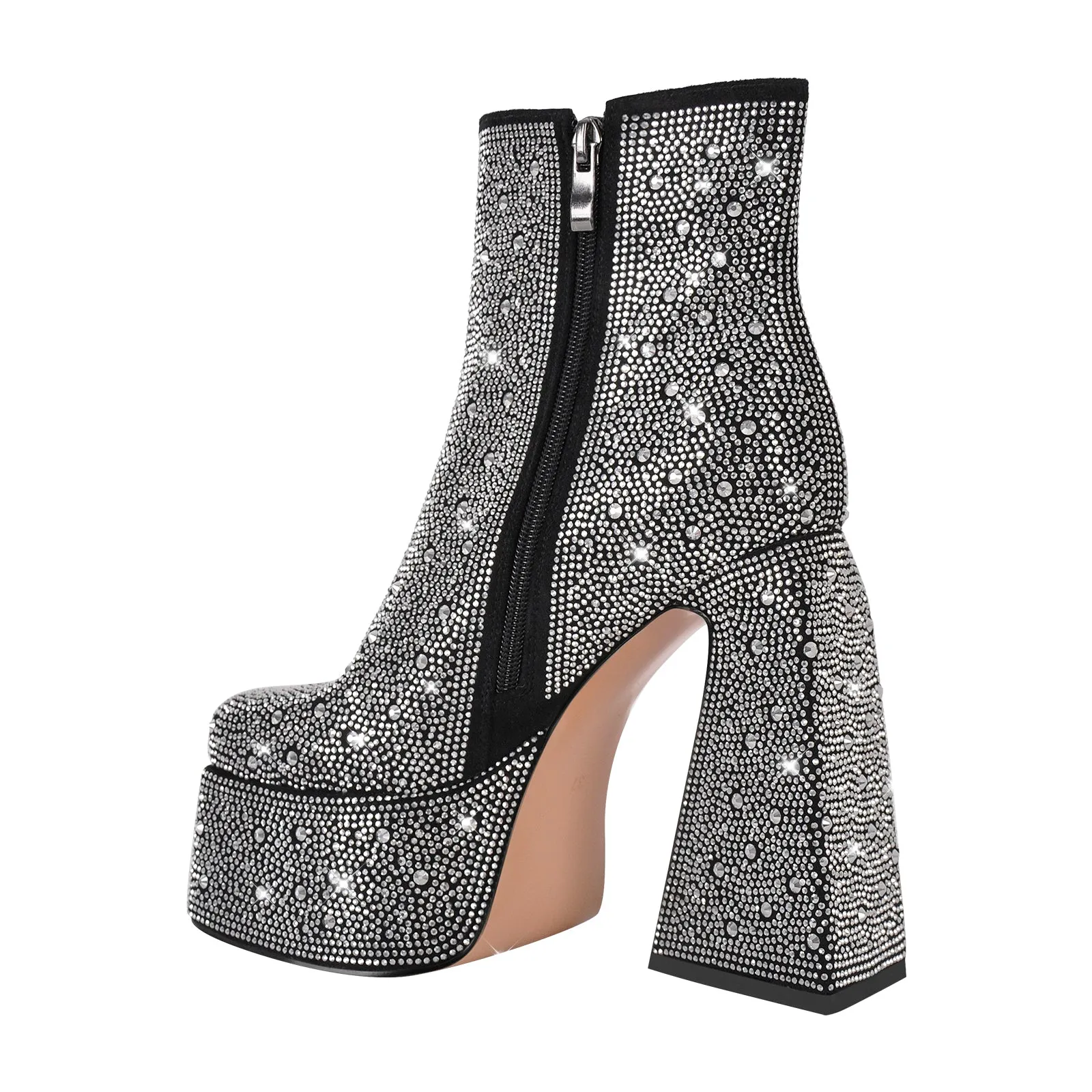 Black Rhinestone Platform Ankle Boots