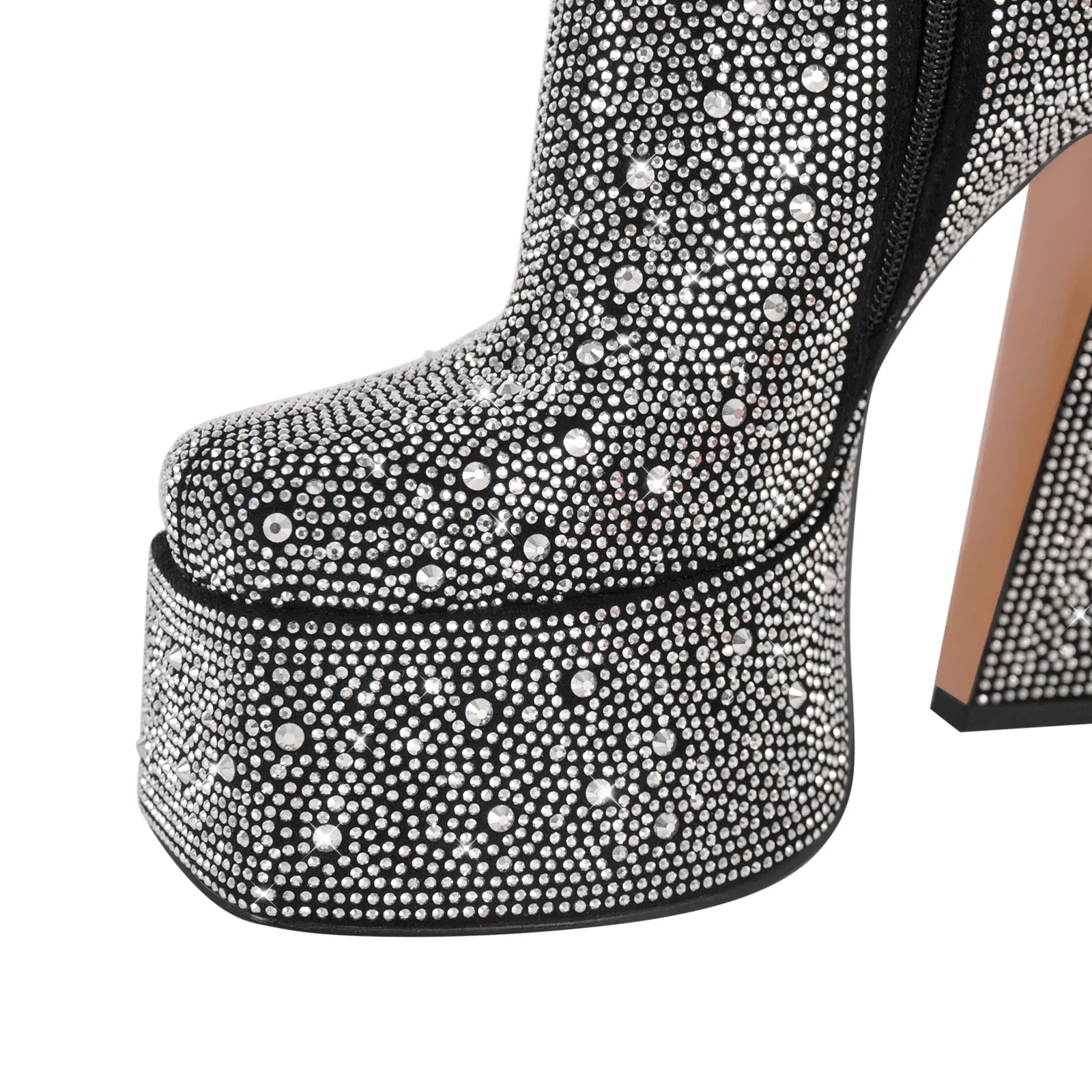 Black Rhinestone Platform Ankle Boots