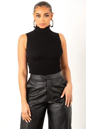 Black Ribbed Turtleneck Shirt