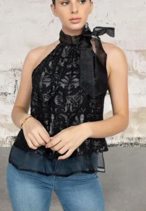 Black sleeveless keyhole top