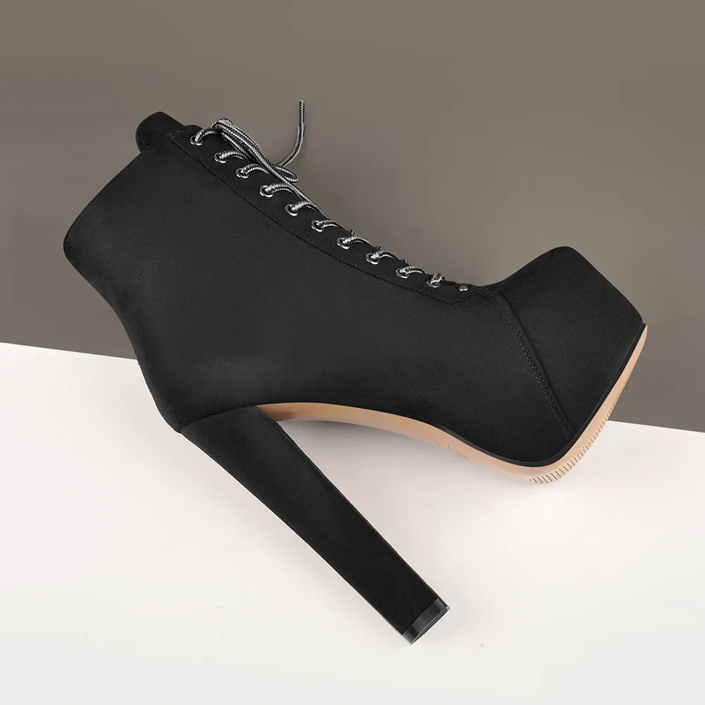 Black Suede Ankle Boots with Platform and Chunky Heel