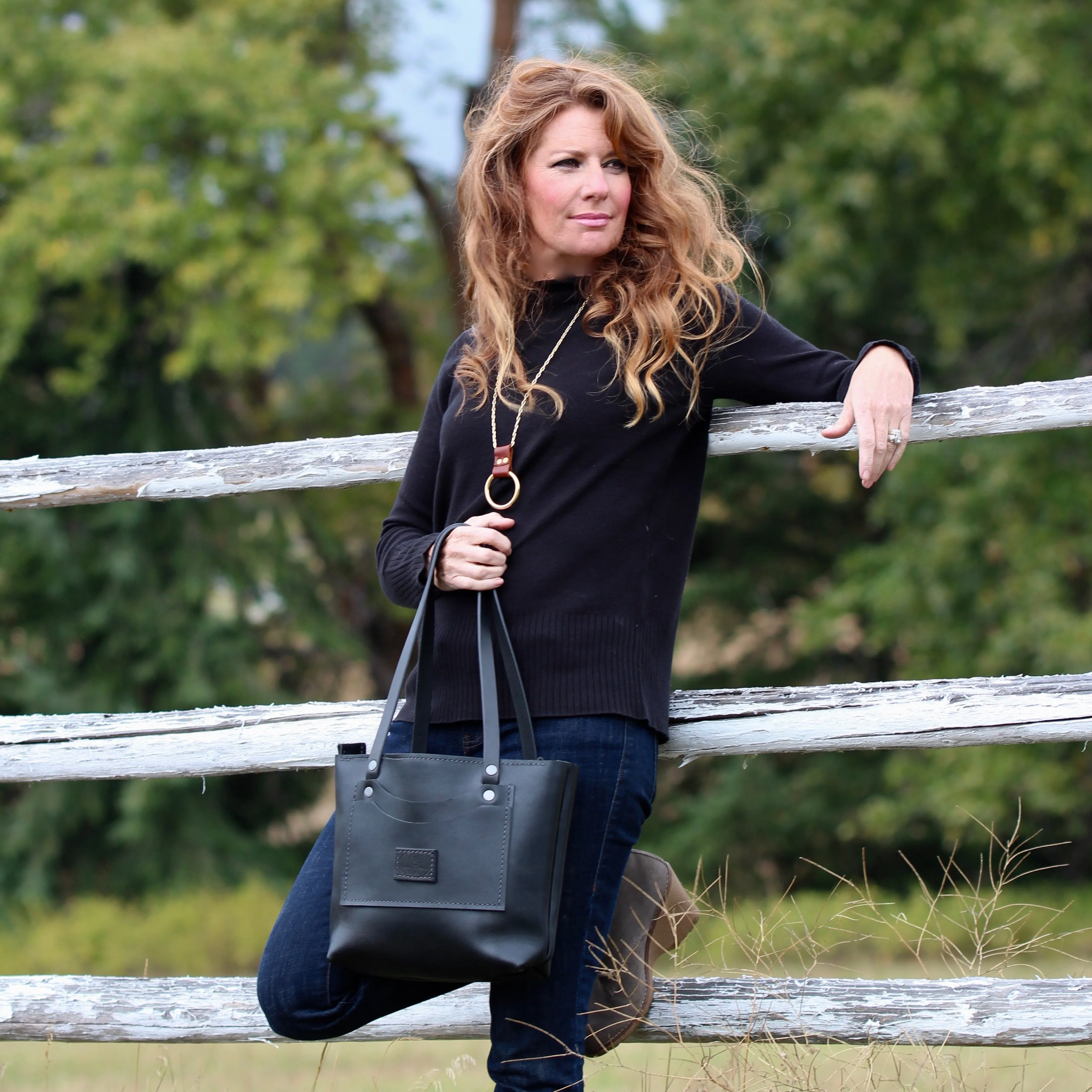 Black Tote Bag in Genuine Leather