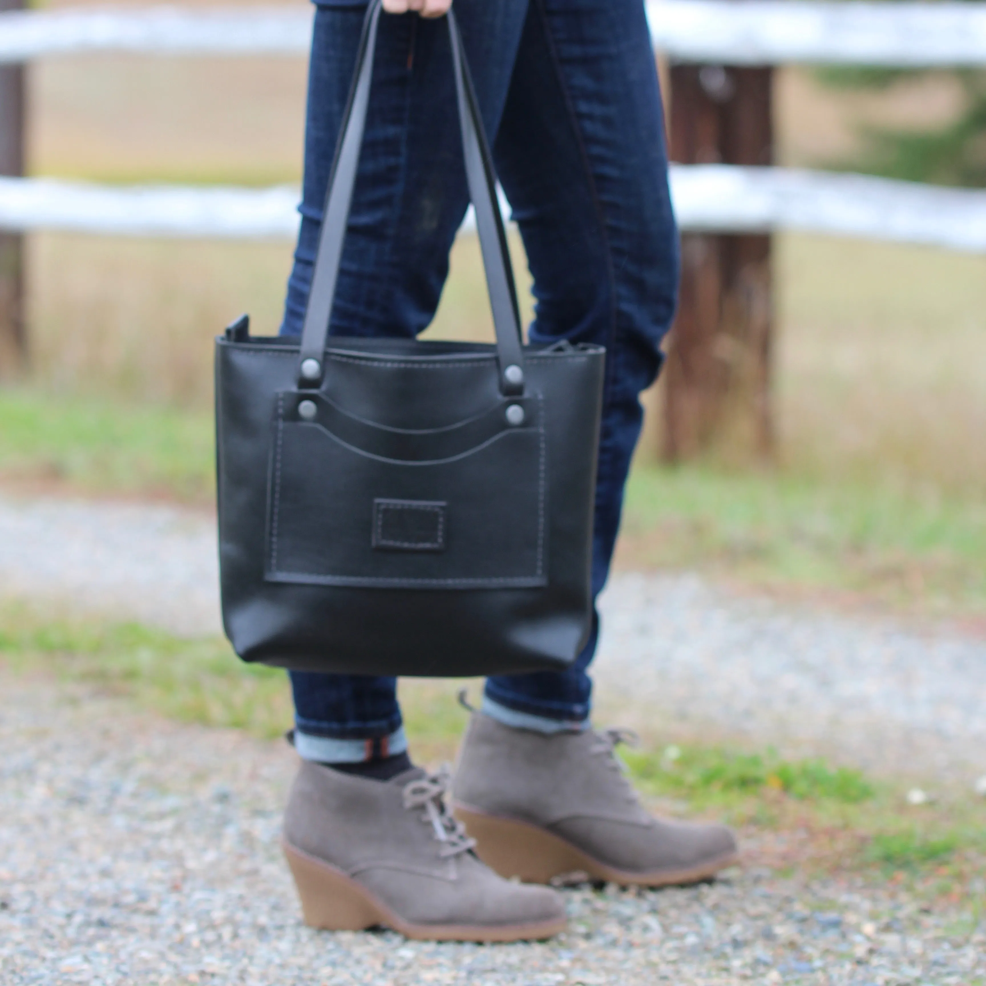 Black Tote Bag in Genuine Leather