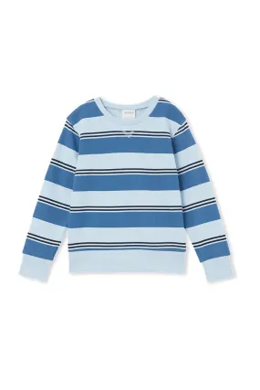 Blue Fleece Sweatshirt with Milky Stripe