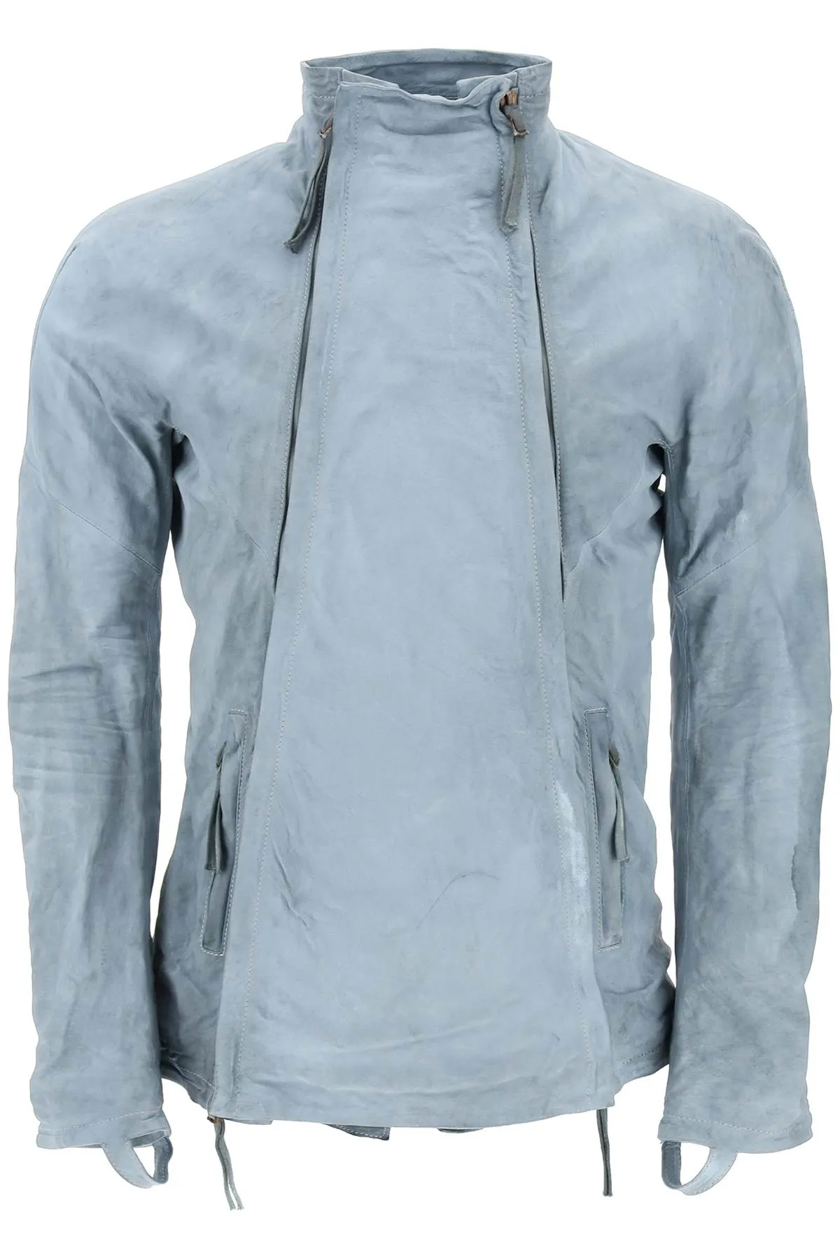 Boris Bidjan Saberi Leather Jacket With Two Zippers   Light Blue