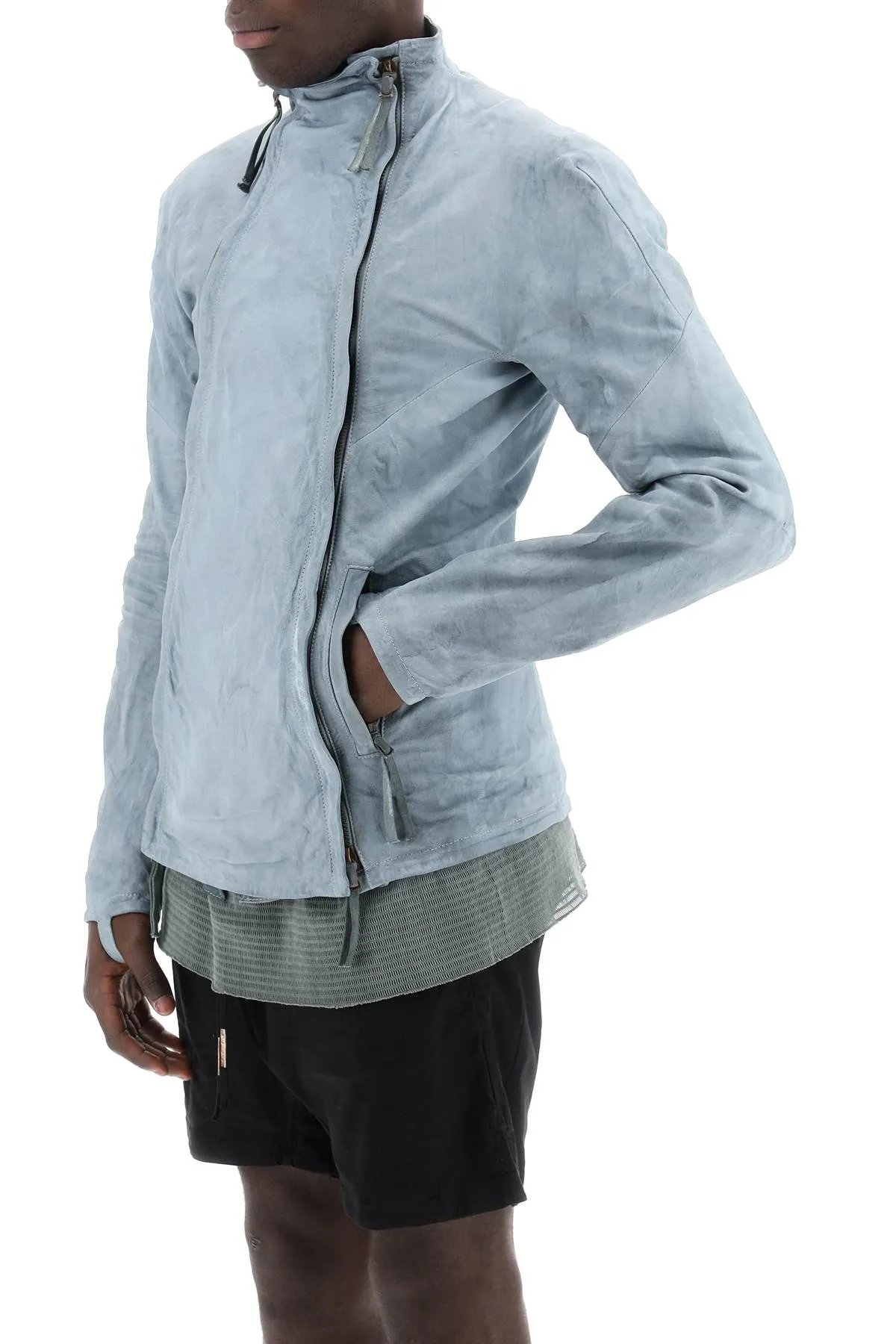 Boris Bidjan Saberi Leather Jacket With Two Zippers   Light Blue