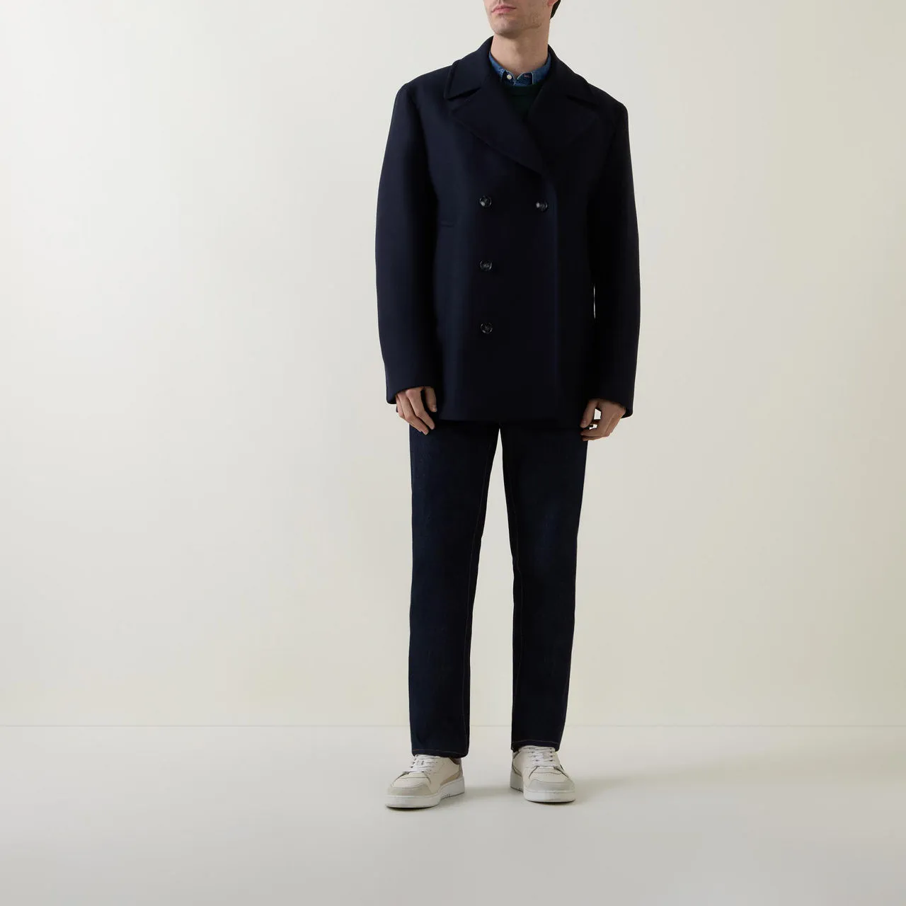 BOSS Clay Double-Breasted Peacoat - Dark Blue