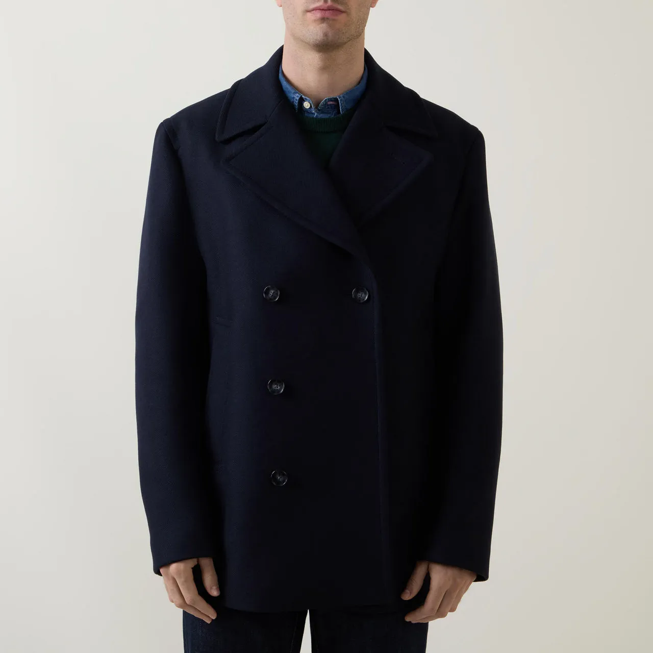 BOSS Clay Double-Breasted Peacoat - Dark Blue