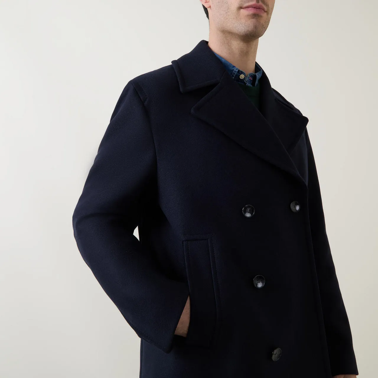 BOSS Clay Double-Breasted Peacoat - Dark Blue