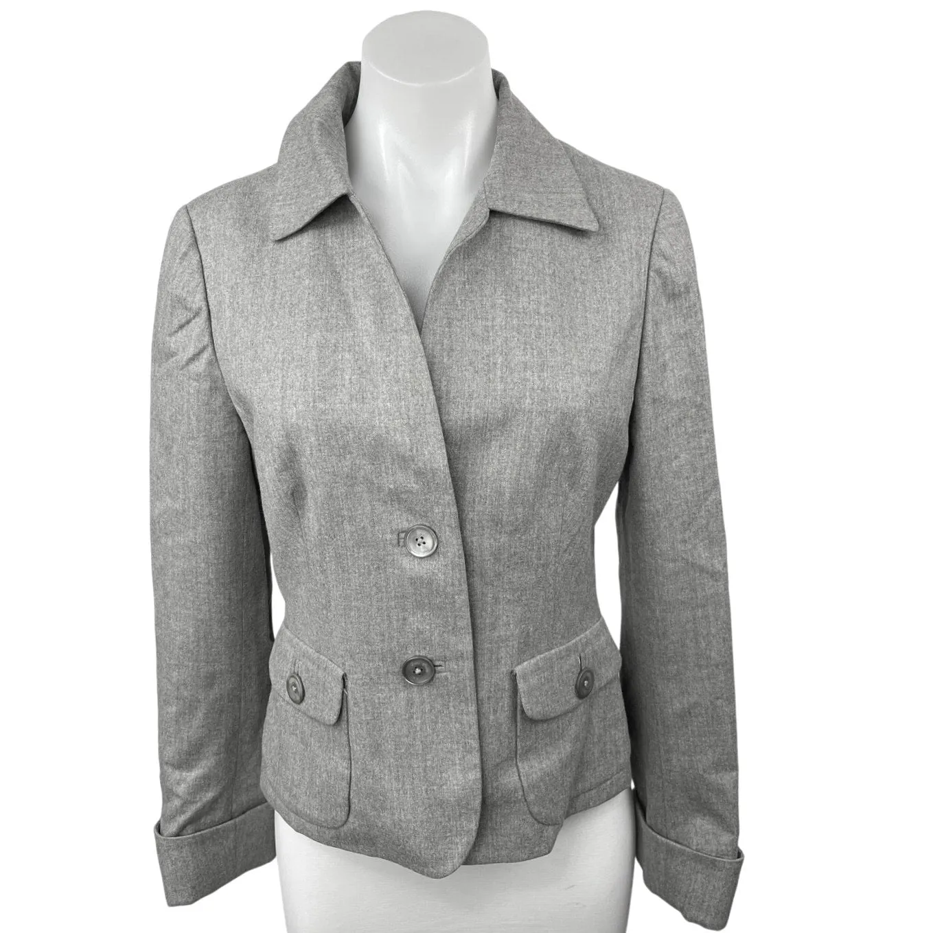 Brooks Brothers Women's Gray 100% Wool Two Button Collar Blazer Jacket Coat 4