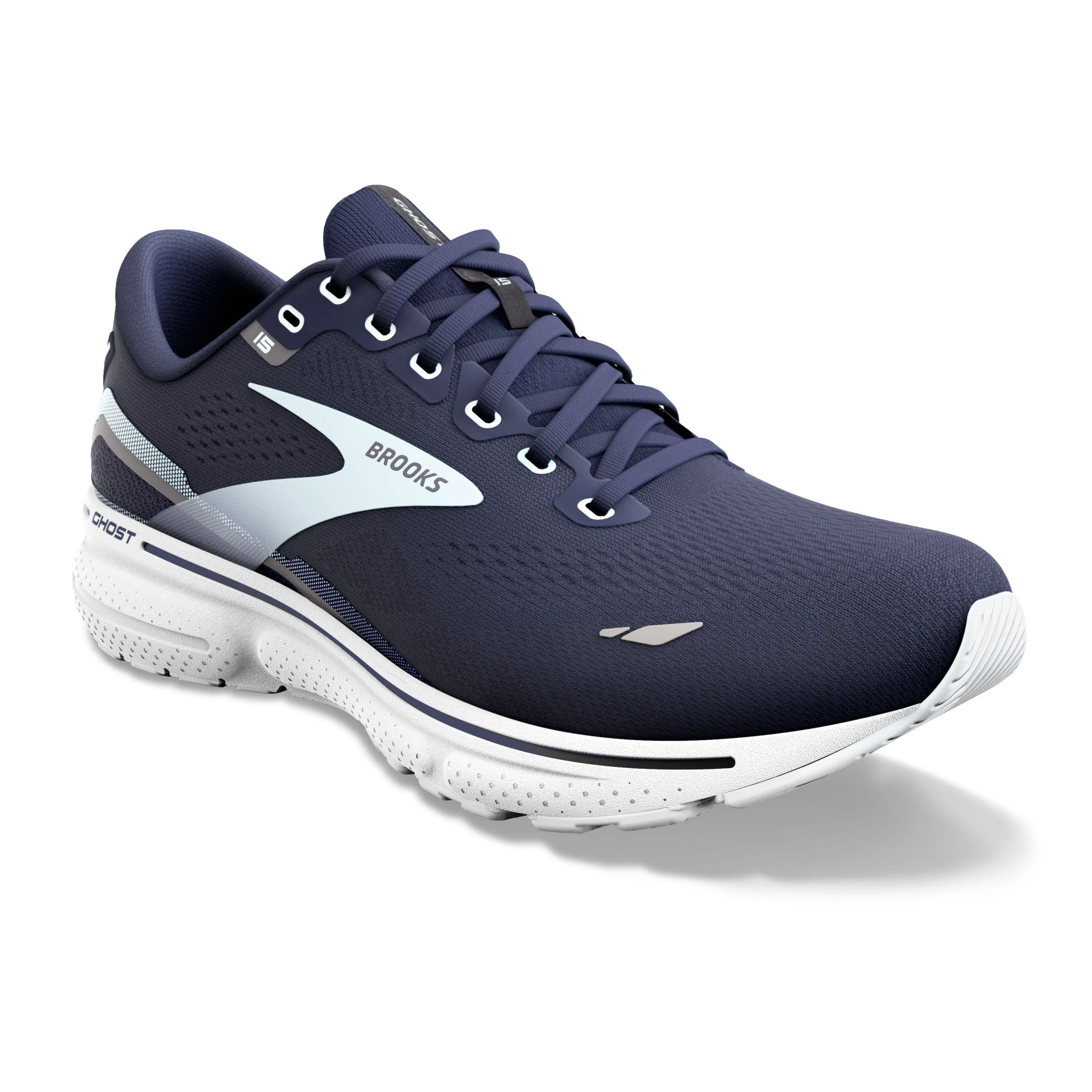 Brooks Ghost 15 running shoes in Peacoat/Pearl/Salt Air.