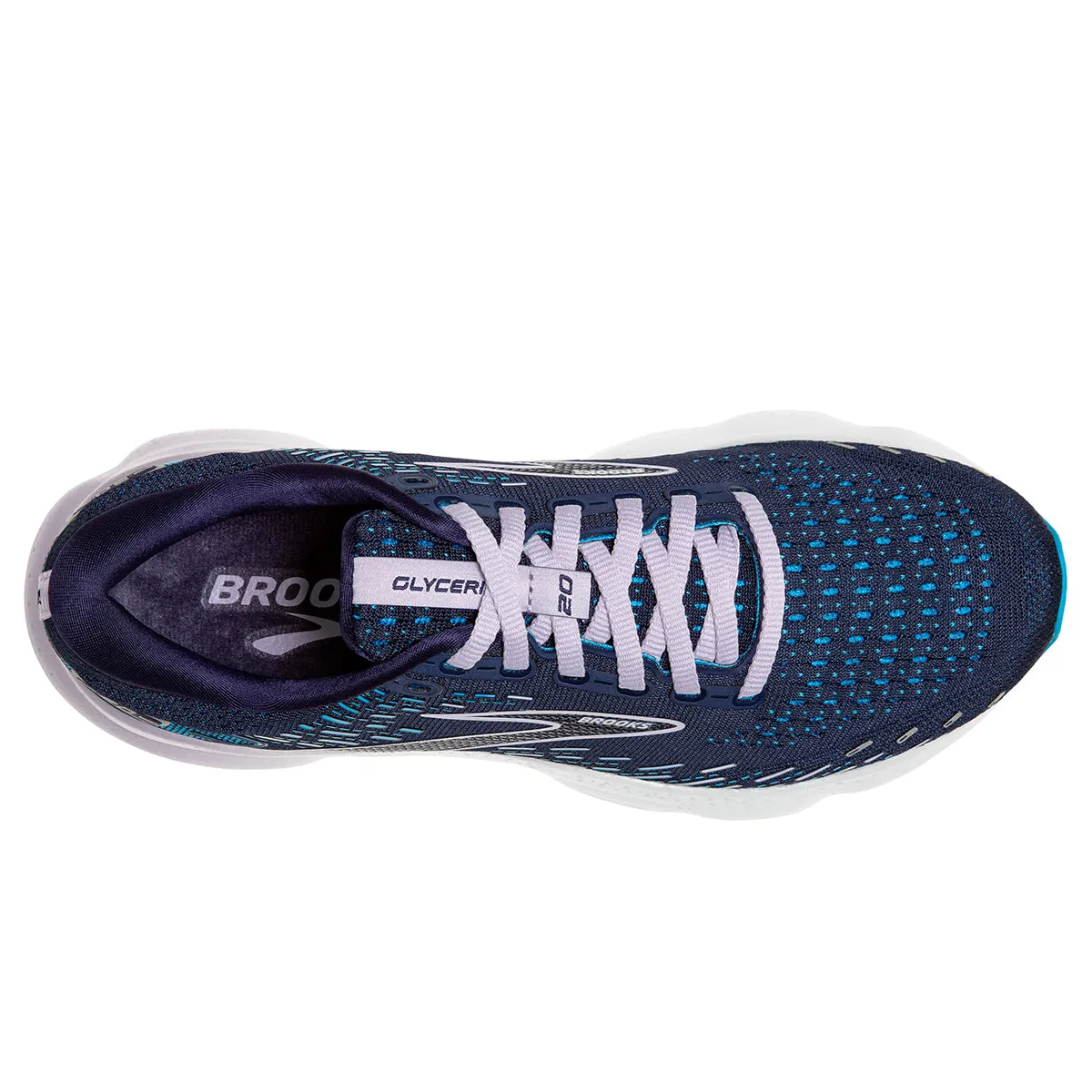 Brooks Glycerin 20 Women's Shoes in Peacoat, Ocean, and Pastel Lilac.