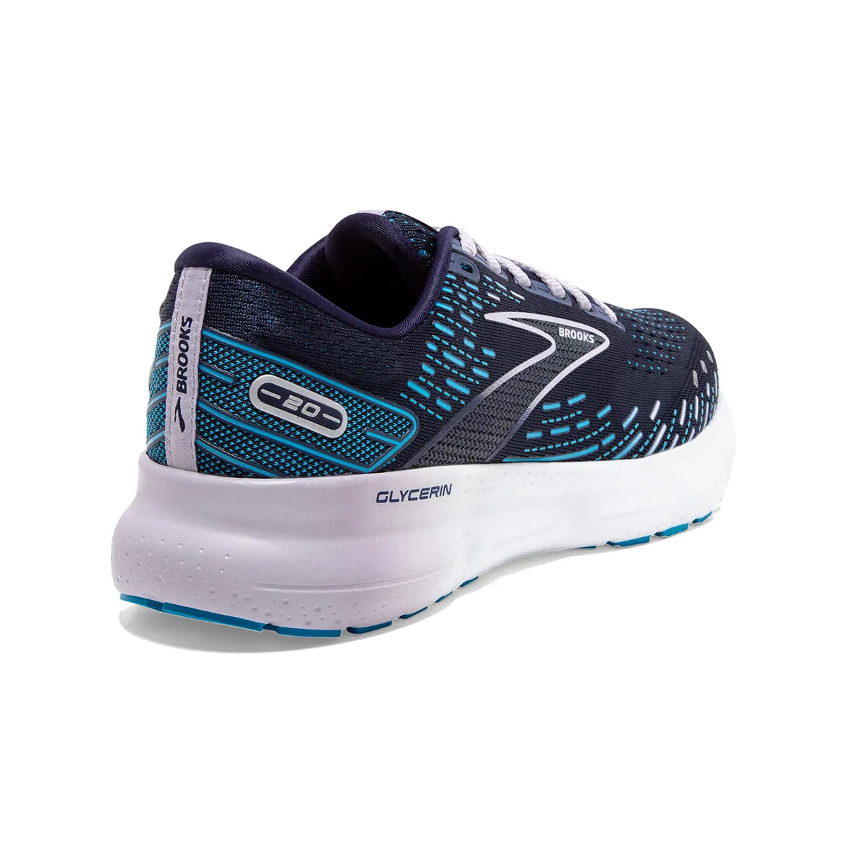 Brooks Glycerin 20 Women's Shoes in Peacoat, Ocean, and Pastel Lilac.