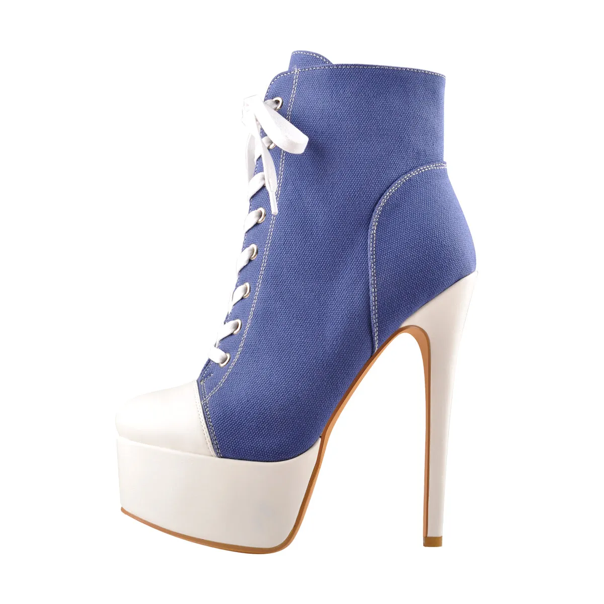 Canvas High Heel Sneaker Lace Up Platform Ankle Boots